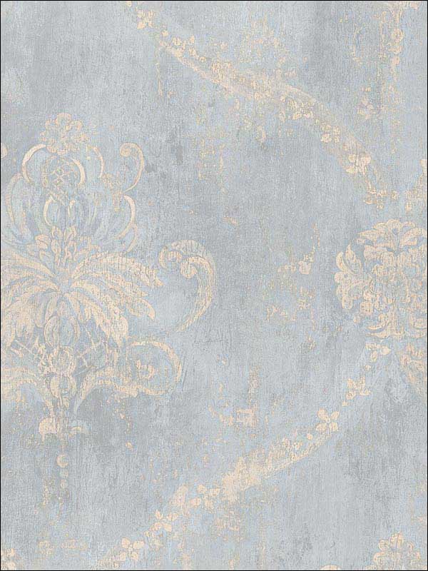 wallpaper sample for Patton Norwall CH22567 Regal Damask Blue Beige Wallpaper