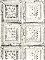 Linen and Charcoal Distressed Tin Tile Wallpaper NW32100 by Nextwall Wallpaper for sale at Wallpapers To Go