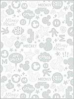 Silver Mickey Mouse Icons Wallpaper RMK11152WP by York Wallpaper for sale at Wallpapers To Go