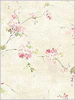 Cherry Flower Soft Blue Pink Wallpaper RM51201 by Casa Mia Wallpaper for sale at Wallpapers To Go