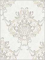 Faux Antique Damask White Grey Cream Wallpaper RM30008 by Casa Mia Wallpaper for sale at Wallpapers To Go