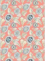 Calypso Paisley Leaf Coral Aloe Fabric RY31906F by Seabrook Wallpaper for sale at Wallpapers To Go
