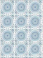 Mandala Boho Tile Cerulean Washed Denim Fabric RY32302F by Seabrook Wallpaper for sale at Wallpapers To Go