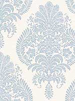 Antigua Damask Blue Frost Bone White Wallpaper LN10412 by Seabrook Wallpaper for sale at Wallpapers To Go