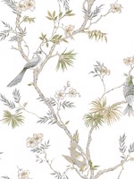 Classic Bird Trail Grey Green Beige White Wallpaper WTG-250391 by Galerie Wallpaper for sale at Wallpapers To Go