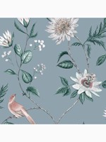 Nuit Sky Blue Floral Birds Wallpaper WTG-262821 by Graham and Brown Wallpaper for sale at Wallpapers To Go