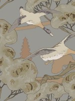 Grand Flying Ducks Grey Blue Wallpaper WTG-267058 by Mulberry Home Wallpaper for sale at Wallpapers To Go